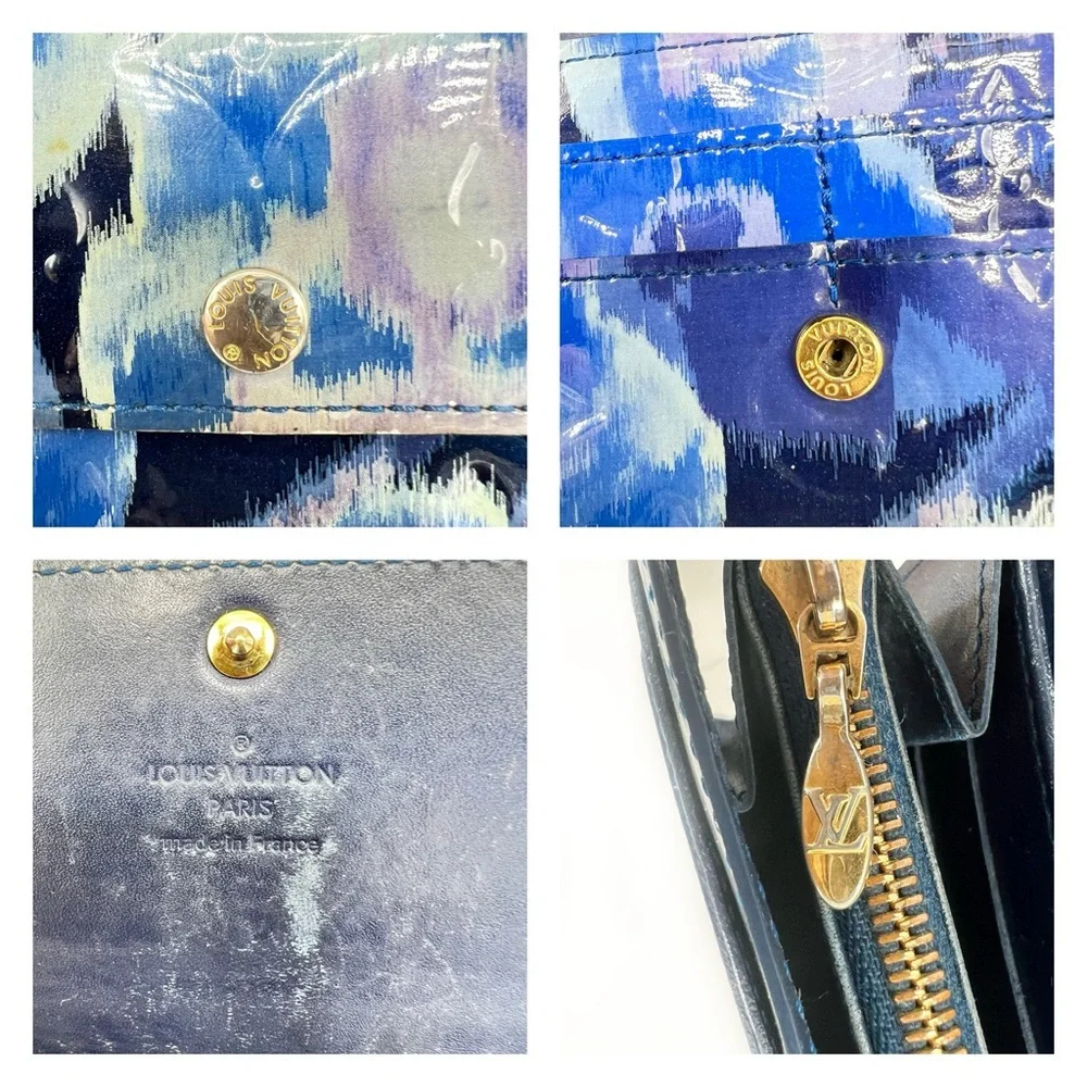Louis Vuitton Ikat Floral Monogram Vernis Sarah Long Wallet in Grand Bleu